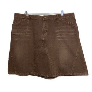Vintage Venezia Women's Denim Stretch Brown A-line Flare Skirt Plus Size 24